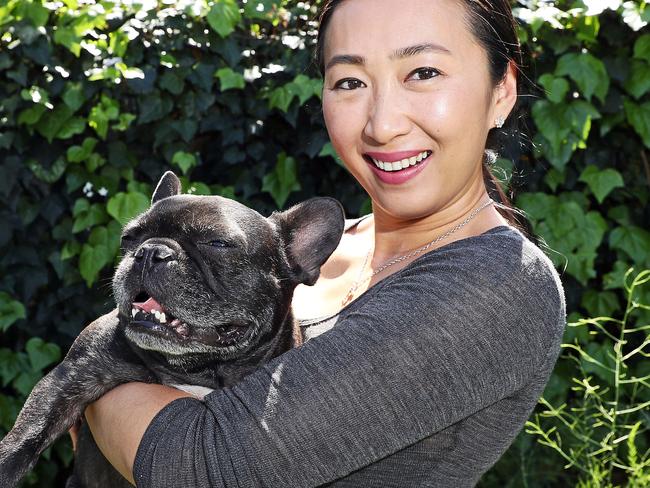 SMARTdaily - Pictured at home in Newtown today is Maria Sun with her French Bulldog Hugo. Picture: Tim Hunter.