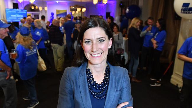 Incumbent Member for Boothby Nicolle Flint at her election night function at the Edinburgh Hotel. Picture: David Mariuz/AAP