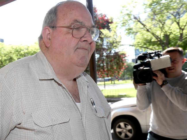 Peter Dansie arrives for for his re trial at the Adelaide Supreme Court in Adelaide, Tuesday, October 15, 2019. (AAP Image/Kelly Barnes) NO ARCHIVING