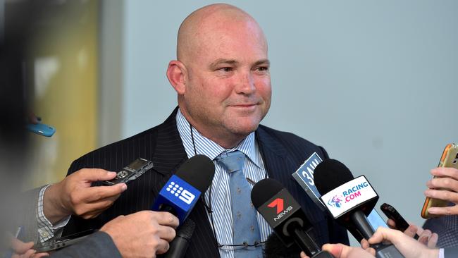 Peter Moody after his hearing at Racing Victoria HQ over the cobalt scandal.