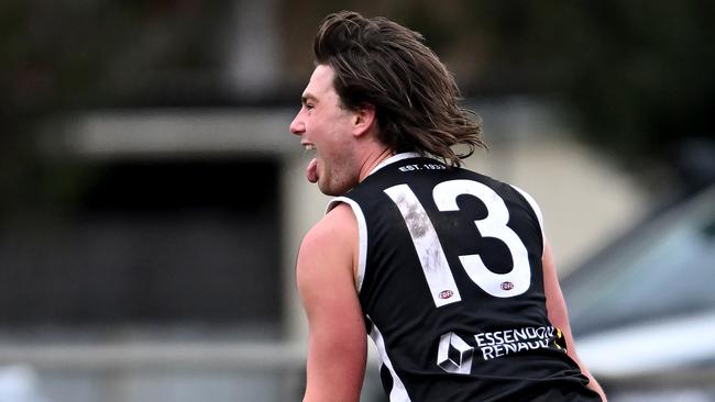 Moonee Valley’s George Koukounaras celebrates a goal. Picture: Andy Brownbill