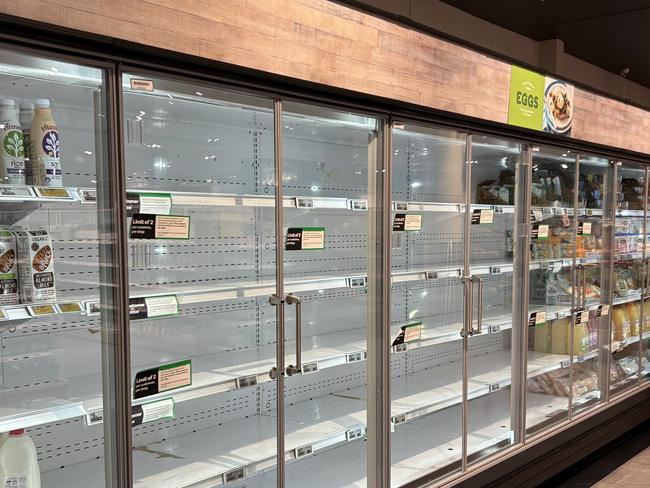 Empty egg shelves at Mortdale Woolworths. Picture: NewsWire