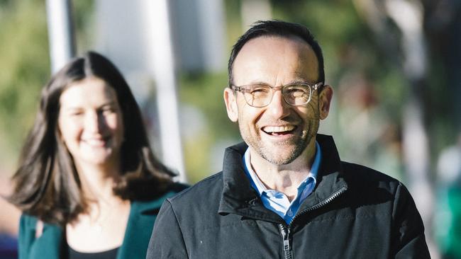 Greens leader Adam Bandt (right) with Ellen Sandell, the deputy leader of the Victorian Greens. Picture: Getty Images