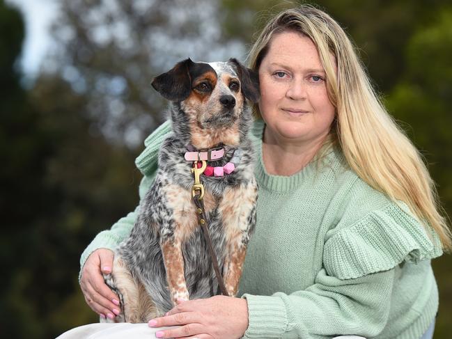 A victim of the Bourke St attack claims she has been left $20,000 in debt after being swindled by a tenant during Melbourne Covid-19 lockdowns. Melinda Cleland had her life was turned upside-down in 2017 after James Gargasoulas deliberately drove his car along the busy CBD strip, killing six people and injuring almost 30. Melinda and her dog Lulu. Picture: Josie Hayden