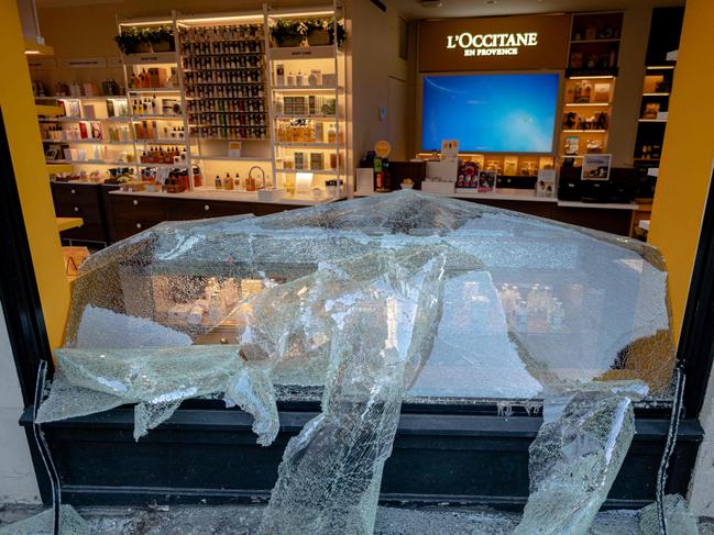 A looted and destroyed shop is seen after a night of protest in Lower Manhattan in New York City. Protests over racism and police brutality have boiled over into arson and looting. Picture: AFP