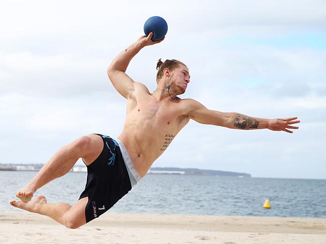 The Australian under 17’s Girls and Boys Beach Handball train for the World Championships being held in Mauritius in July at Brighton Beach.