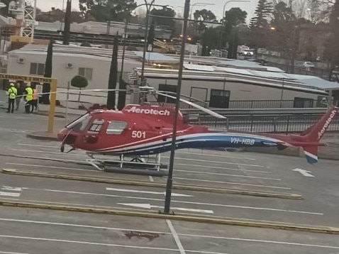 A helicopter landed at Burnside Village just after 7am Sunday, believed to be related to the shopping precinct's expansion works. Picture: Supplied