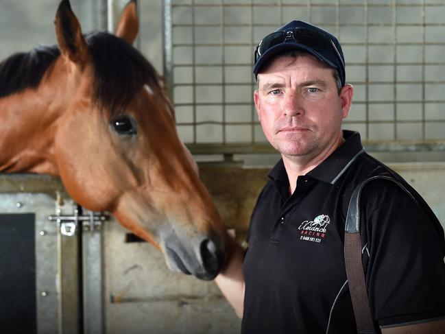 ***2018 photo****Sunshine Coast trainers and stable hands gather to speak about strike on Melbourne Cup day. Trainer Stuart Kendrick.