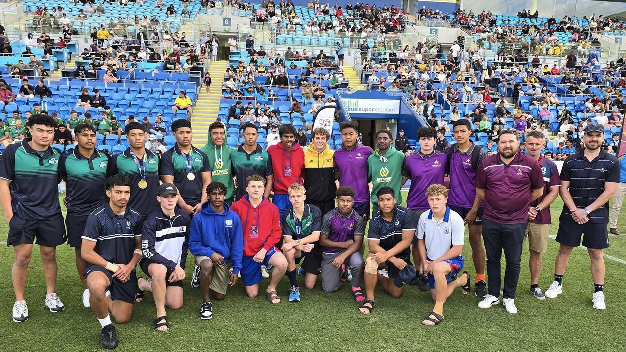 The 2024 Queensland Under 14-15 White rugby league representative team, selected after trials on the Gold Coast. Picture: QSSRL