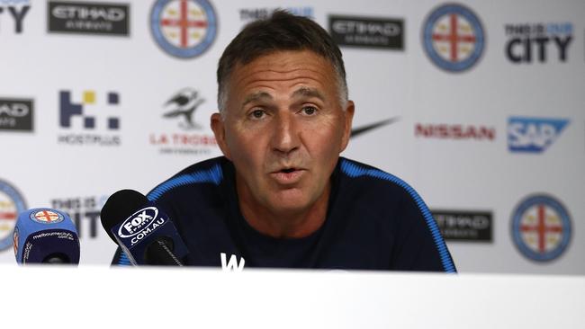 City coach Warren Joyce addresses the media. Picture: Getty Images