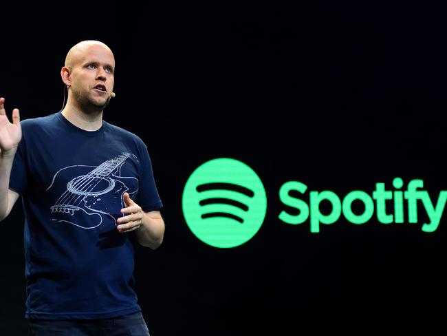 Daniel Ek, CEO of Spotify, speaks to reporters at a news conference in New York. Picture: Don Emmert