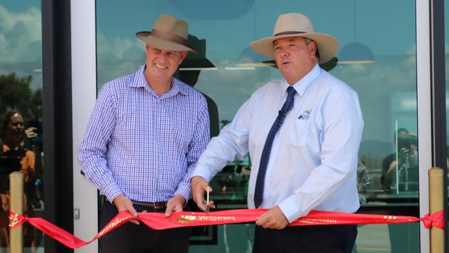 Tourism Minister Stirling Hinchliffe and Whitsunday Regional Council Mayor Andrew Willcox officially open Flagstaff Hill Cultural and Conference Centre at Bowen. Picture: Contributed