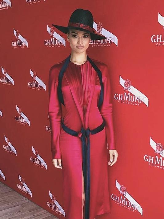 Shanina Shaik wears a hat by Jill and Jack millinery. Picture: Supplied