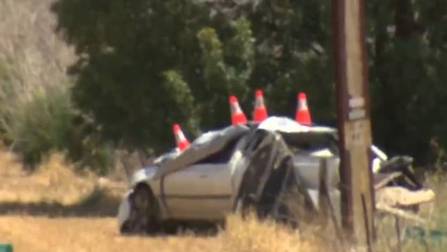 The scene of the crash on the Thiele Highway at Fords, near Kapunda. Picture: 7NEWS