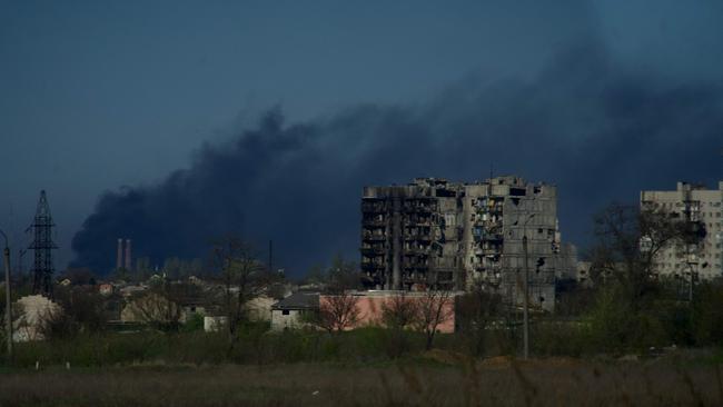 Smoke rises from the grounds of the Azovstal steel plant in the city of Mariupol. Picture: Andrey Borodulin/AFP