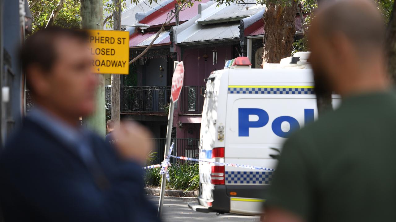 Police investigate the scene of a stabbing in Chippendale, Sydney. Picture: Tracey Nearmy/Sunday Telegraph