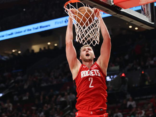 Jock Landale of the Houston Rockets dunks against the Portland Trail Blazers during the second quarter at Moda Center on April 12, 2024 in Portland, Oregon. Picture: Getty