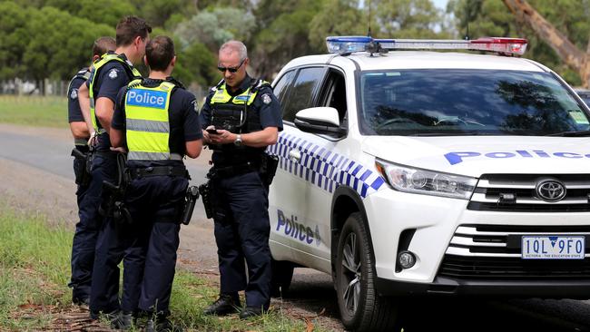 Police attending the incident where a man punched a car causing damage to the front windscreen and bonnet in Melaluka Road, Leopold. Picture: Mike Dugdale