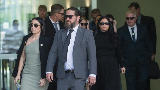 Family and friends of slain woman Kelly Wilkinson outside Brisbane Supreme Court during the trial of Bradley Bell. Picture: NewsWire / Glenn Campbell