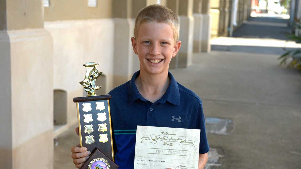 Finlay Manning wins the Molloy Family trophy for Light Verse U11yrs at the Rockhampton eisteddfod. Picture: Jann Houley