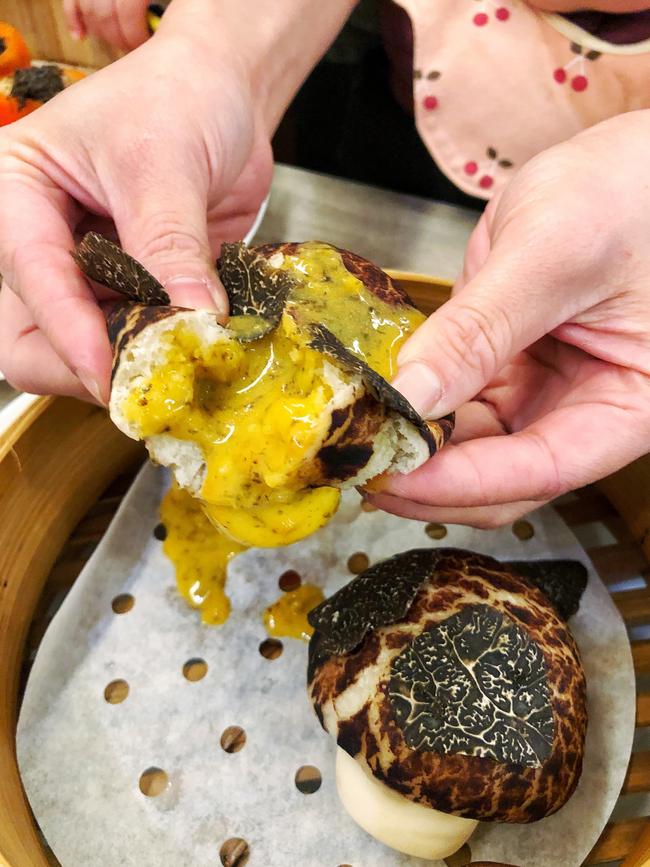 Mushroom bun with fresh WA black truffle-infused custard and egg yolk. Picture: Supplied