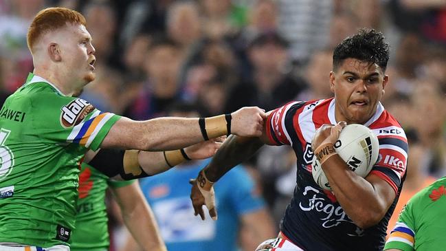 Latrell Mitchell set up the moment that won the Roosters the game. Picture: AAP Image/Dean Lewins