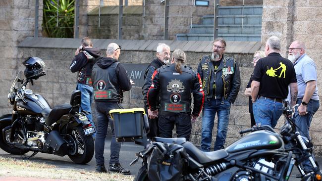 Veterans at court in Geelong with their bikes on Tuesday. Picture: Alison Wynd