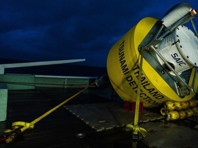 A tsunami buoy that will be released in the Indian Ocean — a key link in a warning system intended to ensure no disaster is as deadly again. Picture: AFP