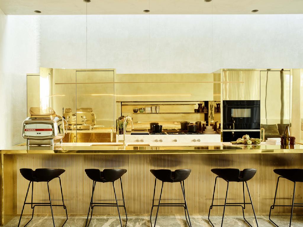 The gold kitchen of architect Rob Mills. Picture: Supplied