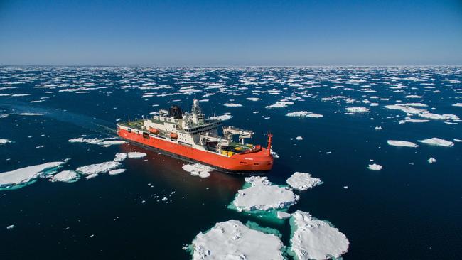 RSV Nuyina nears Davis research station on its first voyage to Antarctica. Picture: Pete Harmsen/AAD