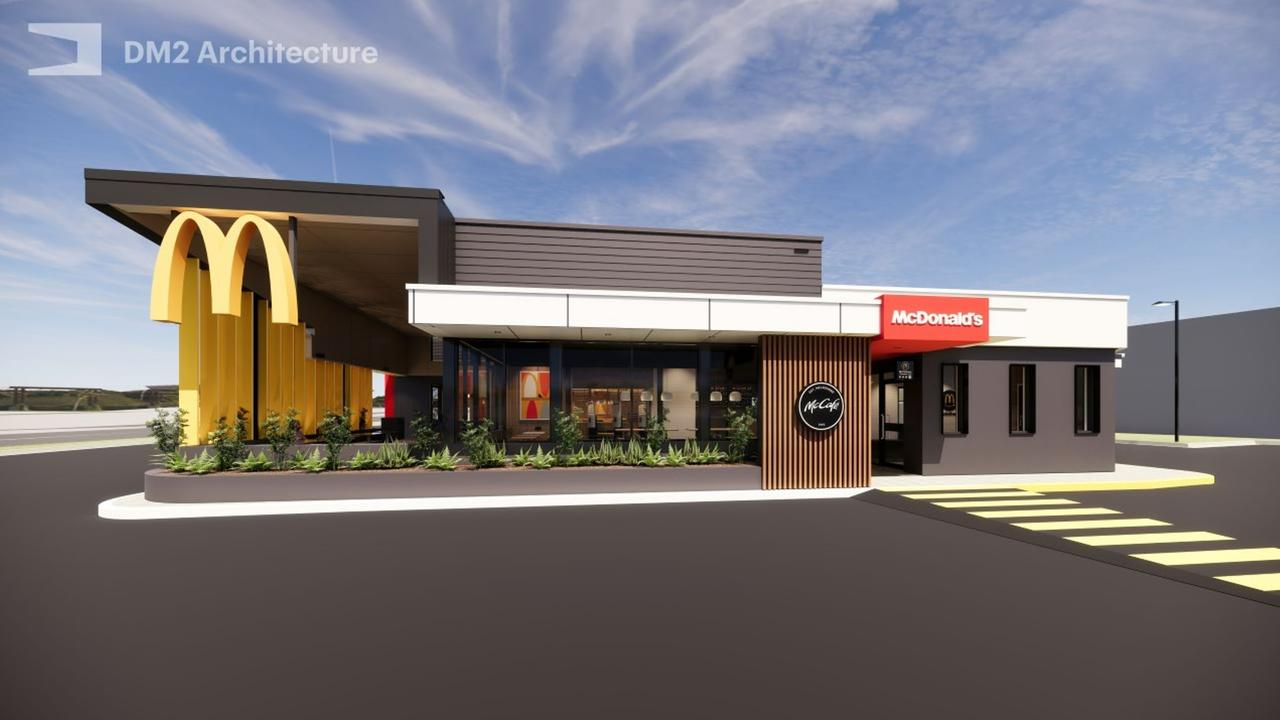 Conceptual image of the exterior of McDonald’s Townsville Lakes following its refurbishment. Picture: DM2 Architecture.