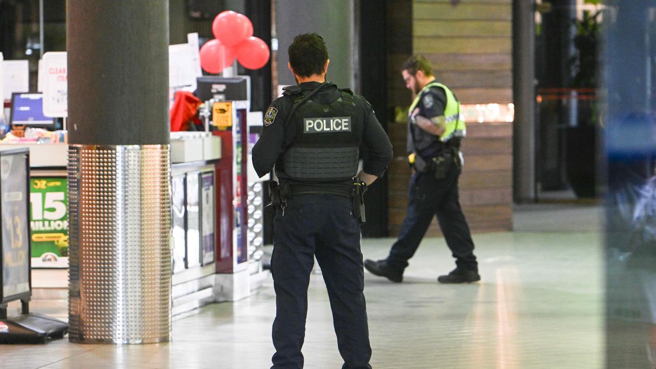 Police at Westfield Shopping Centre in Marion after it was locked down last year. Picture: NewsWire / Brenton Edwards