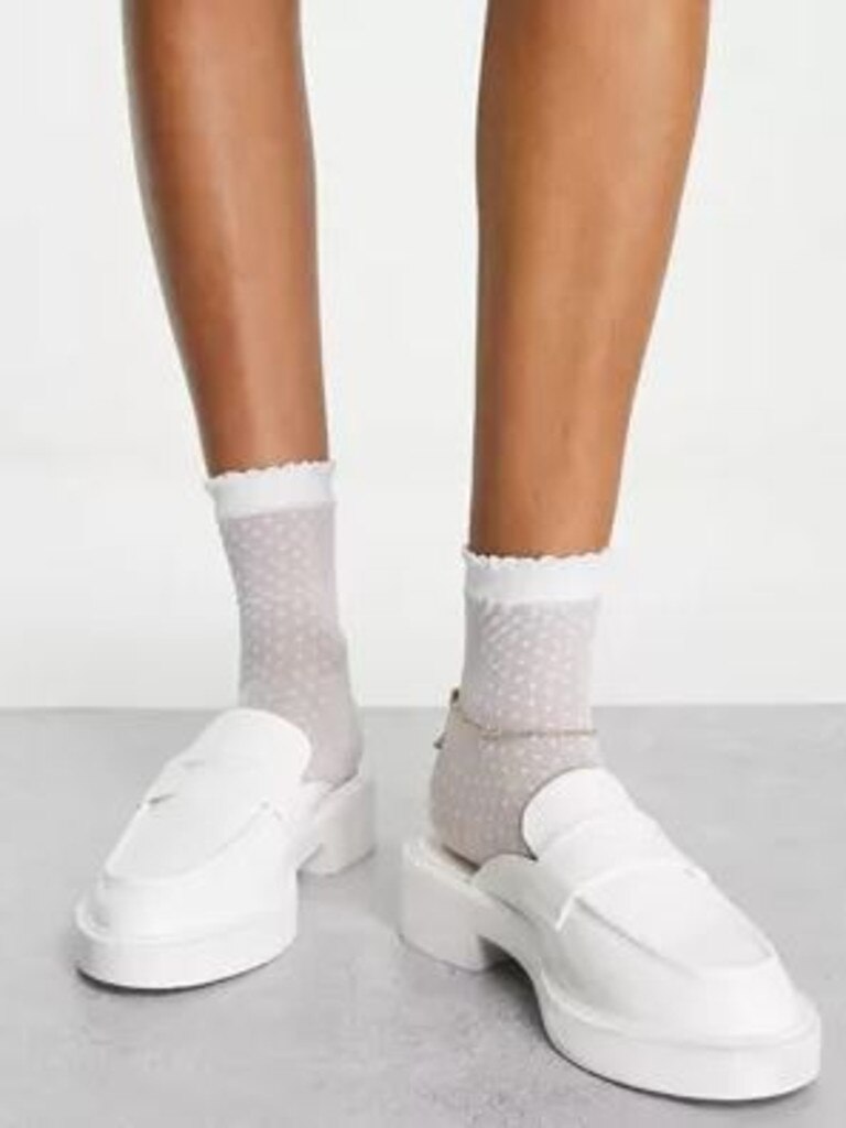 ASOS DESIGN Miles chunky loafer flat mules in white drench. Picture: ASOS.