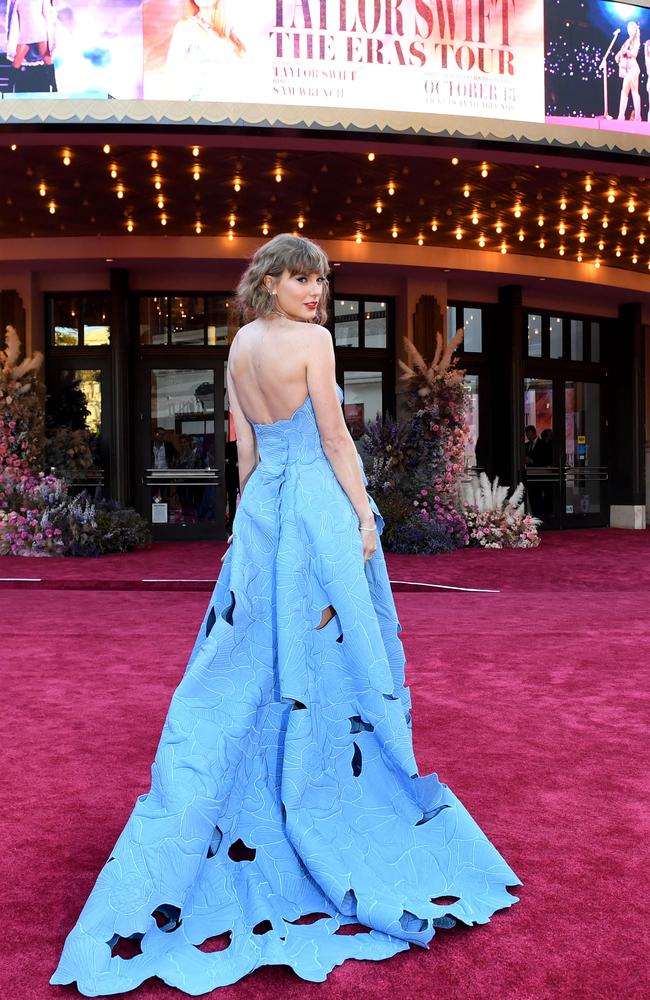 US singer Taylor Swift arrives for the "Taylor Swift: The Eras Tour" concert movie world premiere at AMC The Grove in Los Angeles, California on October 11, 2023. (Photo by VALERIE MACON / AFP)