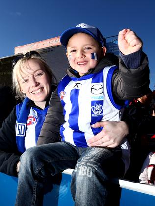 AFL COLOUR: North Melbourne vs. St. Kilda, Blundstone Arena: Samuel Golding, 5 of Dodges Ferry ready to support North Melbourne today with his step-Mum, Melanie Bennett also of Dodges Ferry. Melanie's mobile is 0418145039