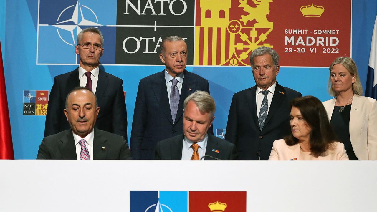 NATO Secretary-General Jens Stoltenberg is joined by Turkey, Sweden and Finland’s leaders.