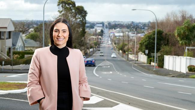 Ray White Mount Gambier principal Tahlia Gabrielli overlooking one of the regional locations tipped as a place to invest now – Mount Gambier. Picture Frank Monger