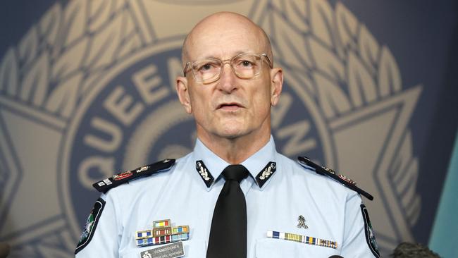 Qld Police Commissioner Steve Gollschewski pictured addressing the media as Taskforce Guardian marks the 100th deployment, Brisbane 15th October 2024.