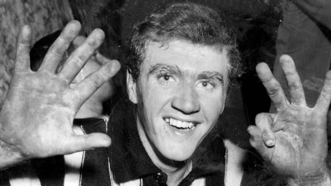 1963. Collingwood's Terry Waters celebrates 8 goals against South Melbourne.