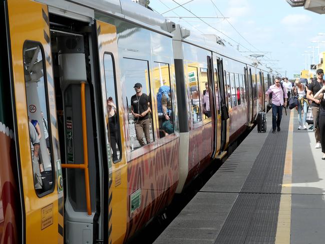 First service of the New Generation Rollingstock trains, Brisbane Airtrain, Brisbane Airport. Photographer: Liam Kidston.