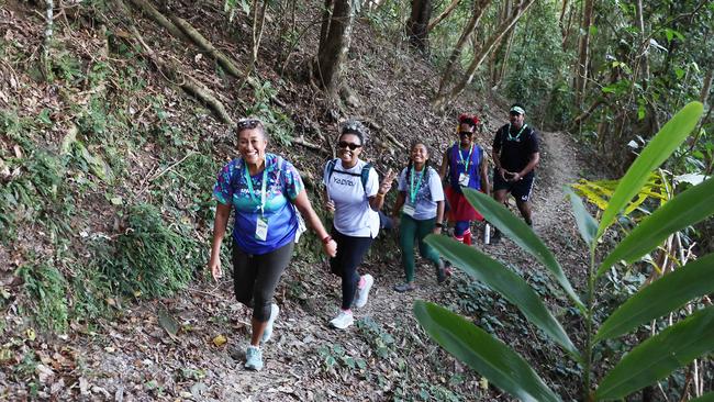114 walkers and runners have raised more than $20,000 for the Far North Queensland Hospital Foundation in this year's BDO Arrow Experience, running and walking the arrow tracks on Mt Whitfield for charity. The proceeds from this year's event will help go towards the purchase of a new surgical robot for the Cairns Hospital. Maureen Bolawaqatabu, Vanessa Tawake, Betty Tawake, Maika Qalulu and Kami Radrodro took on the long course together, walking the green, blue, red then yellow arrow tails in succession on Saturday morning. Picture: Brendan Radke
