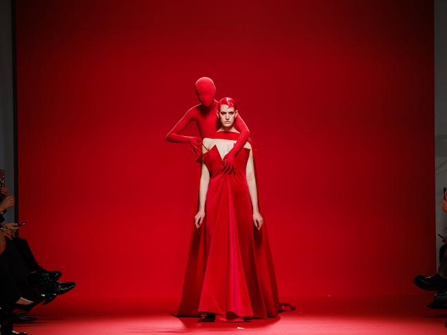 A model showcases Robert Wun’s Haute Couture Spring/Summer 2024 collection at the Palais de Tokyo, during Paris Fashion Week. Picture: Richard Bord/Getty Images