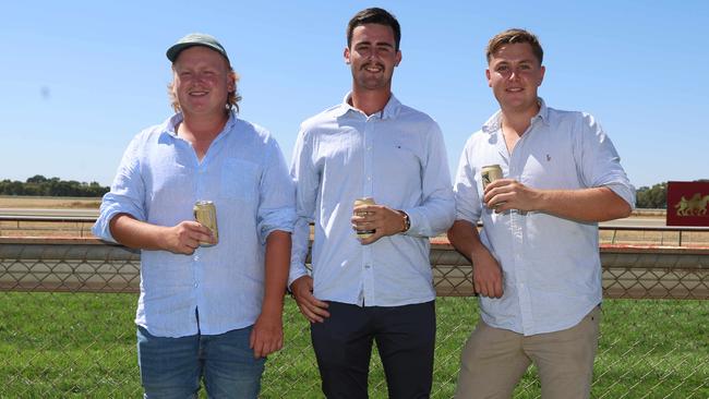 Lachie, Kyle and Steven attend the 2024 Echuca Cup races Picture: Brendan Beckett