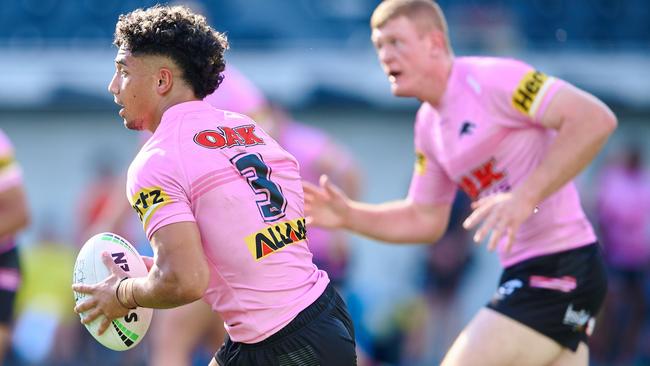 Izack Tago started in the centres for Penrith’s trial clash with Cronulla. Picture: Getty Images