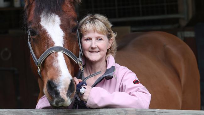 NETWORK USE ONLY>PLEASE CONTACT PIC DESKMichelle Le Grew for our upcoming story on tens of thousands of Aussies paying for their own cancer treatment.Michelle aged 58 lives in Yarra Valley. She has the BRCA2 genes. Its costing her $90,000 a year to pay for treatment not on the PBS.Pics with her  horse Max .Pictures Andrew Tauber