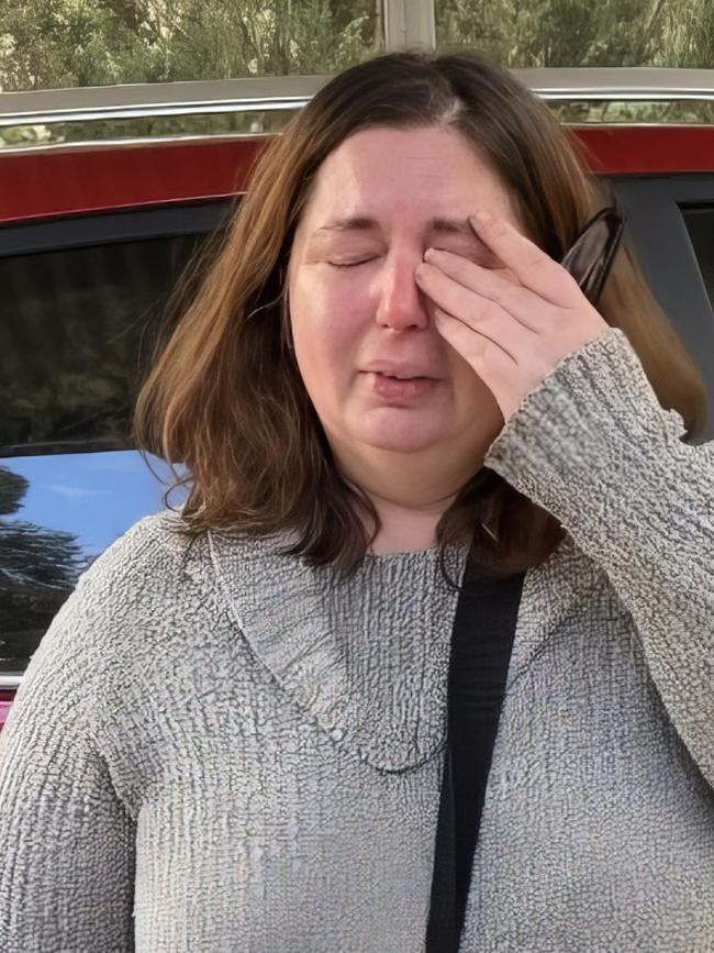 Erin Patterson is tearful at her Leongatha property. Picture: Brooke Grebert-Craig.