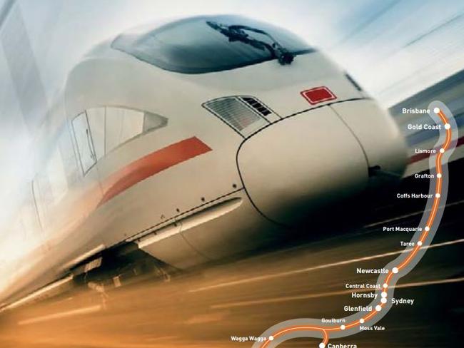 Climate change think-tank Beyond Zero Emissions' preferred high speed rail route, from their 'The Zero Carbon Australia High Speed Rail' report.