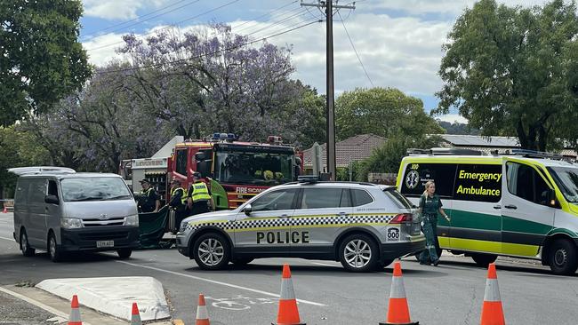 Scene of a fatal accident where a cyclist has died on Wattle Street in Fullarton on the corner of Kenilworth Road. Picture: Dylan Hogarth