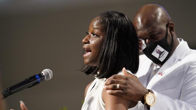 Brooke Williams the niece of George Floyd speaks during the funeral service.