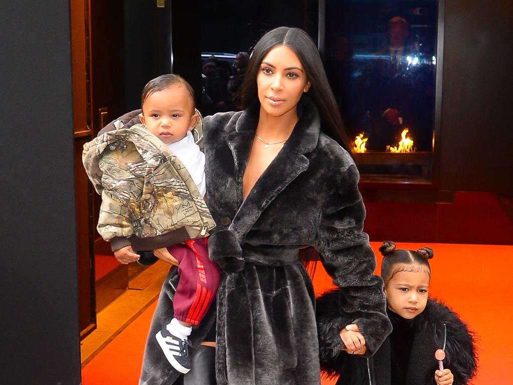 Television personality Kim Kardashian West with eldest daughter North and son Saint in NYC. Picture: Raymond Hall/GC Images